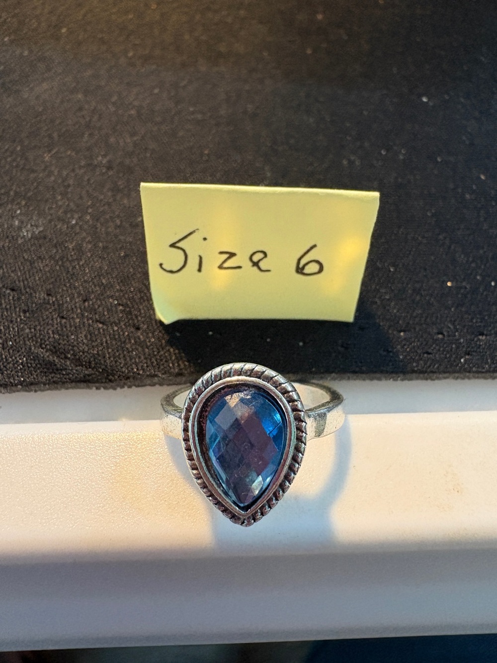 Sterling-Style Teardrop Blue Gem Ring - Size 6